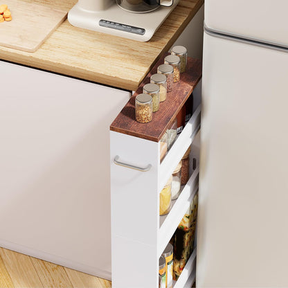 SUPER DEAL 4 Tier White Slim Storage Cart with Wheel & Handle, Slide Out Storage Rolling Utility Cart Mobile Shelving Unit Organizer Trolley for Kitchen Bathroom Laundry Narrow Places, White