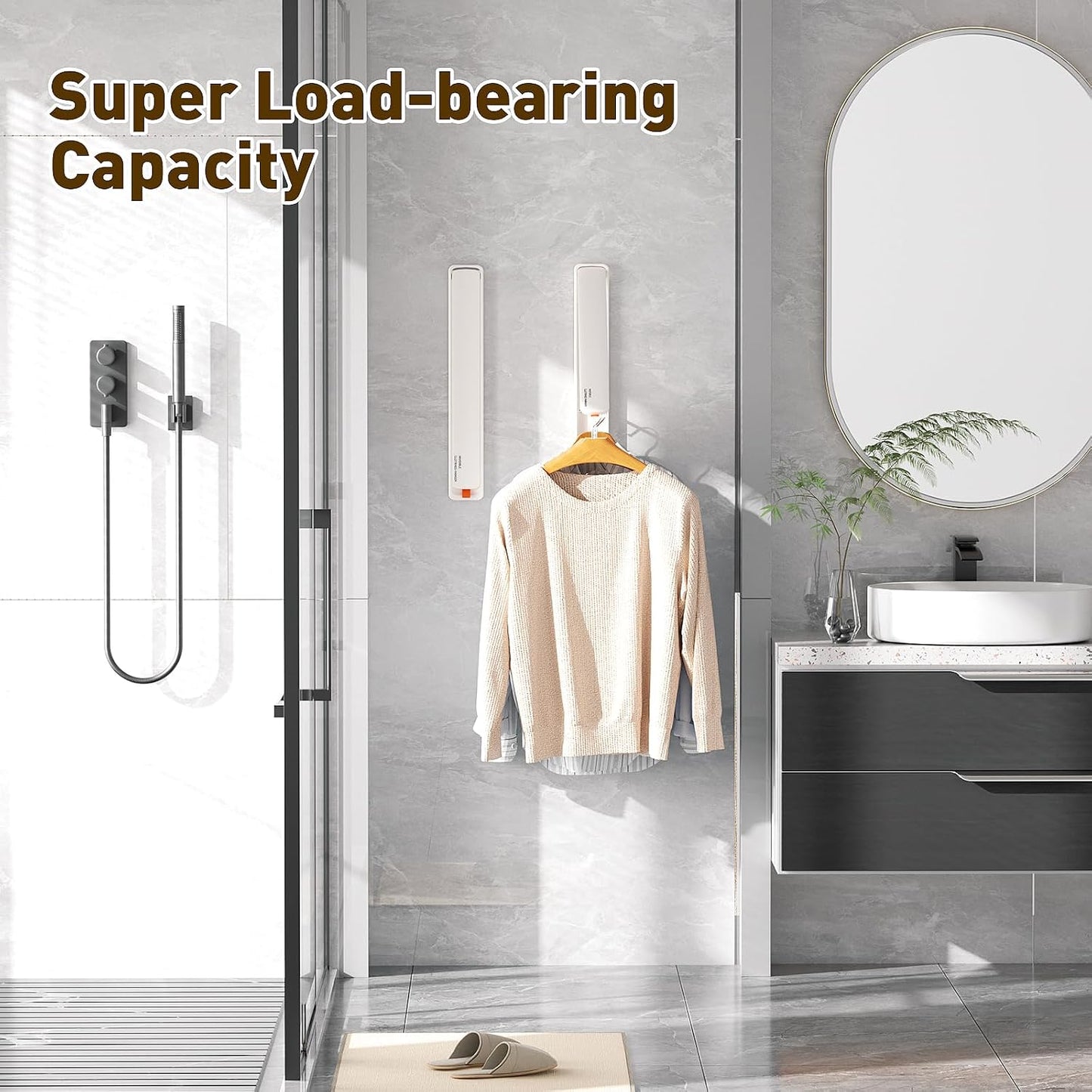 Clothes Drying Rack, Laundry Room Wall Mounted Retractable Clothes Hanger Drying Rack, Laundry Clothing Drying Rack Folding Indoor or Outdoor, Easy Installation Aluminium Dryer, 1pcs(White)
