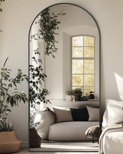Full Length Mirror with Stand, 71"x28" Arched Full Body Large Stand Up Aluminum Frame Floor Standing Mirror, Freestanding Hanging Leaning Mounted for Bedroom Living Room Entryway Gold