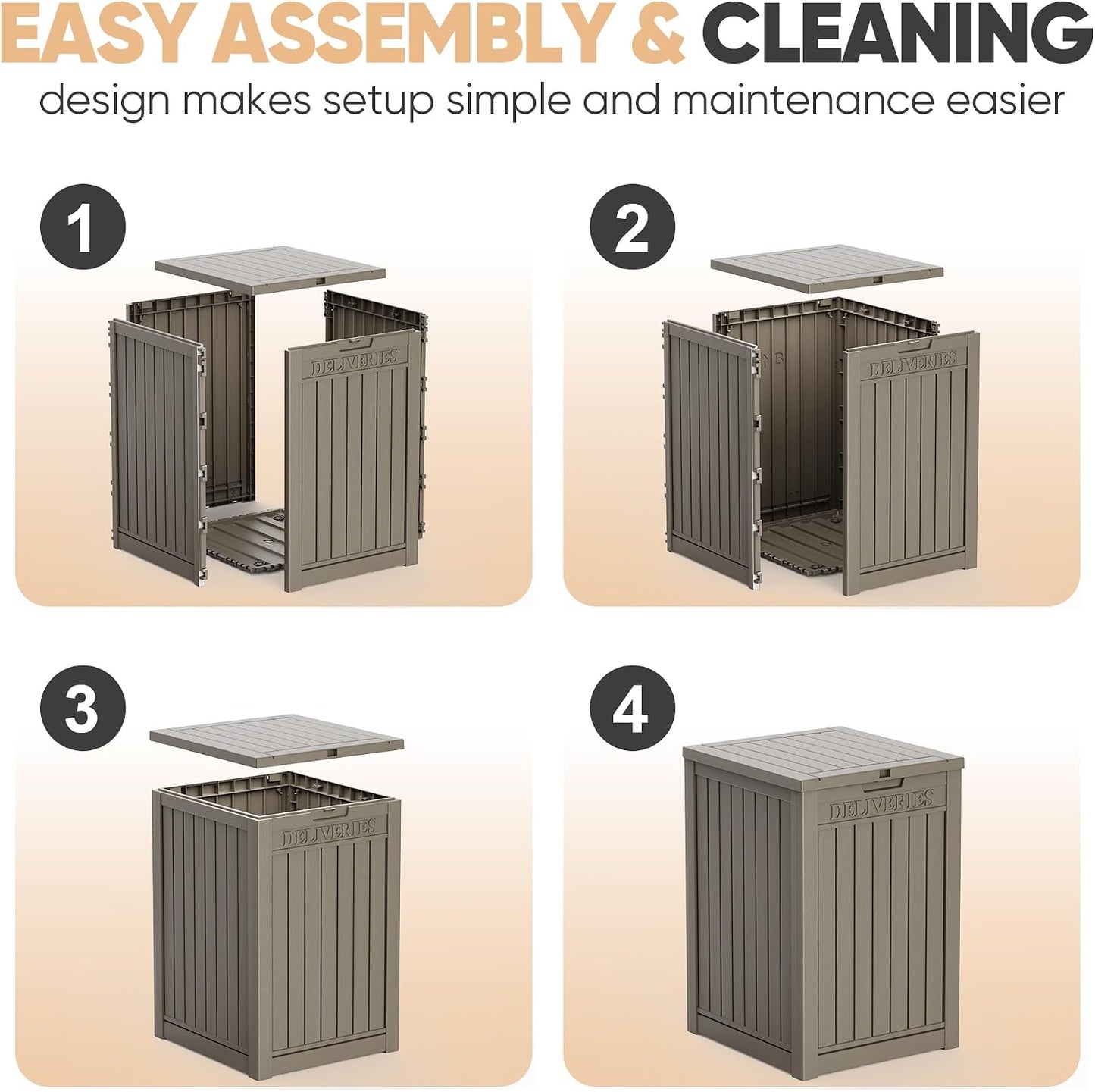EasyUp 33 Gallon Resin Deck Box Waterproof, UV Resistant Outdoor Storage Box for Delivery, Porch, Patio and Garden, Stripe Black