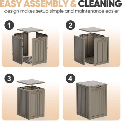 EasyUp 33 Gallon Resin Deck Box Waterproof, UV Resistant Outdoor Storage Box for Delivery, Porch, Patio and Garden, Stripe Black