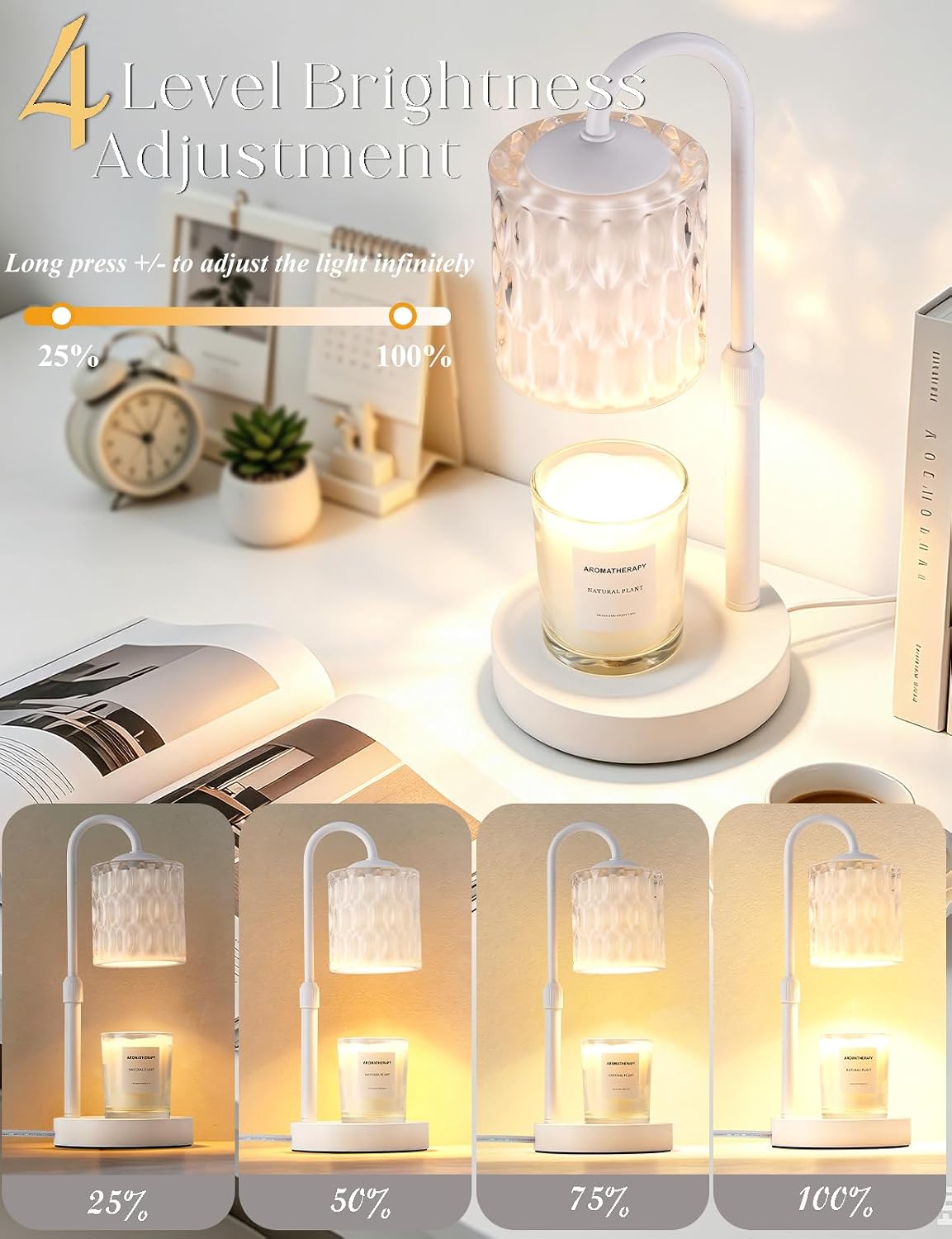 Briever Dimmable Candle Warmer Lamp with Timer, Height Adjustable Electric Candle Wax Warmer, Christmas Birthday Gifts for Women Mom, House Warming Gifts New Home Room Decor, Walnut Solid Wood Base