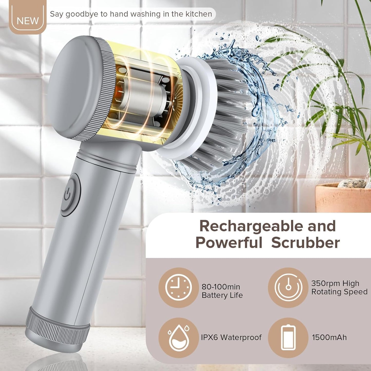 Electric Spin Scrubber - Shower Scrubber,Bathroom Scrubber Electric,for Cleaning Tub, Floor, Tile, Window, Sink, Kitchen Cleaning with 6 Electric Cleaning Brush Head (8)