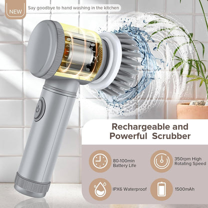 Electric Spin Scrubber - Shower Scrubber,Bathroom Scrubber Electric,for Cleaning Tub, Floor, Tile, Window, Sink, Kitchen Cleaning with 6 Electric Cleaning Brush Head (8)