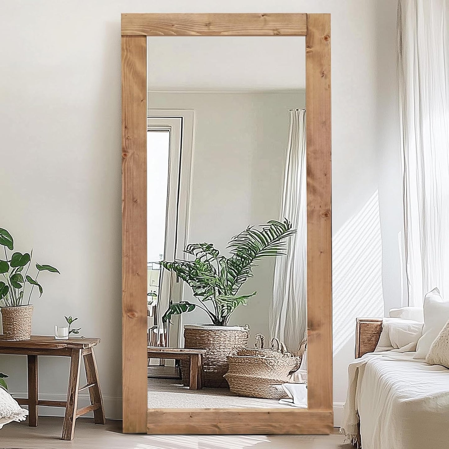 Solid Wood Full Length Mirror - 65"x22" Arched Floor Mirror, Free Standing & Wall Mounted - Elegant Design for Bedroom, Dressing Room, Hallway, Brown