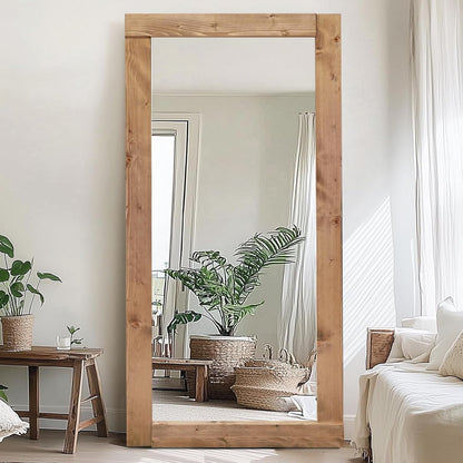 Solid Wood Full Length Mirror - 65"x22" Arched Floor Mirror, Free Standing & Wall Mounted - Elegant Design for Bedroom, Dressing Room, Hallway, Brown