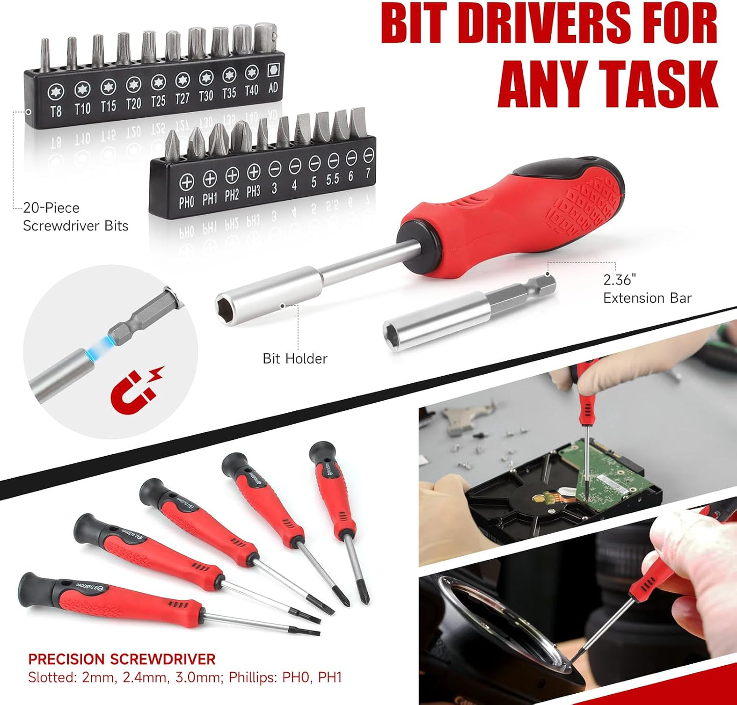 51-Piece Red Tool Set, Home Tool Kit with Toolbox Storage Case Home Repair Tool Kit with Drawer for Women2