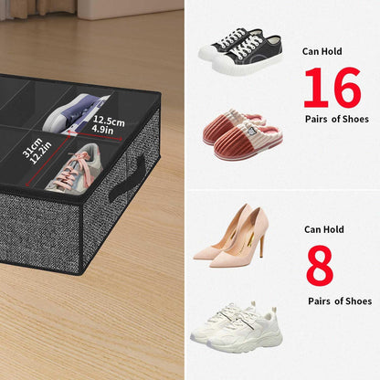 Onlyeasy Sturdy Under Bed Shoe Storage Organizer, Set of 2, Fit 12 to 24 Pairs, Underbed Shoes Closet Storage Solution with Clear Window, Breathable, L29.3 x W23.6 x H5.9, Linen-like Black, MXAUBSB2P