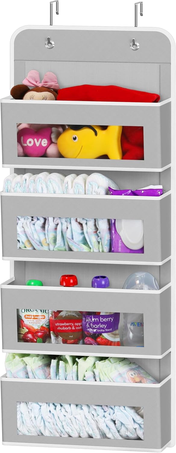 Simple Houseware 6 Clear Window Pocket Over Closet Door Storage Hanging Organizer for Bedroom, Bathroom, Pantry, Beige