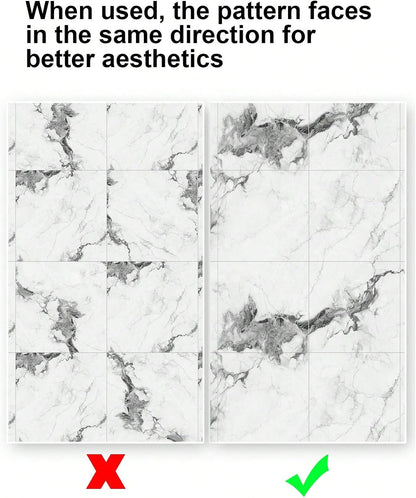 Chejiaye 10pcs Marble Peel and Stick Backsplash Waterproof Washroom Wall Panels, Peel and Stick Tile, PVC Foam Wall Panels for Kitchen,Bathroom,Living Room,Blue and Gold(Not Real Tile,11.8" x 11.8")