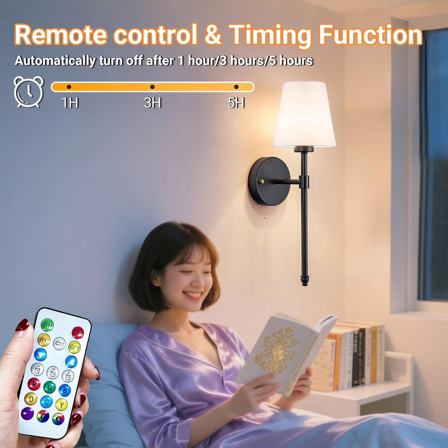 Nekhung Battery Operated Wall Sconces Set of Two, Wireless Battery Wall Light with 10000mAh RGB Dimmable Magnetic Bulb and Remote, Rechargeable Sconce Wall Decor for Bedroom Living Room Hallway