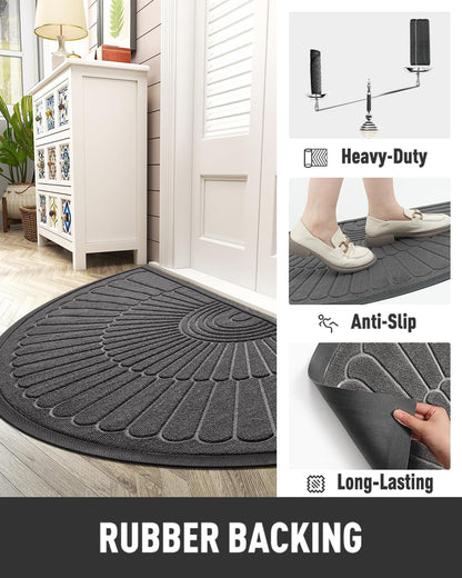 tchdio Door Mat Outdoor Indoor Entrance Doormat-Semicircular Durable Rubber Non Slip Front Door Mat for Outside Inside Entry Entryway Dirt Trapper WelcomeMat for Muddy Paws and Shoes-Black 17”x30”