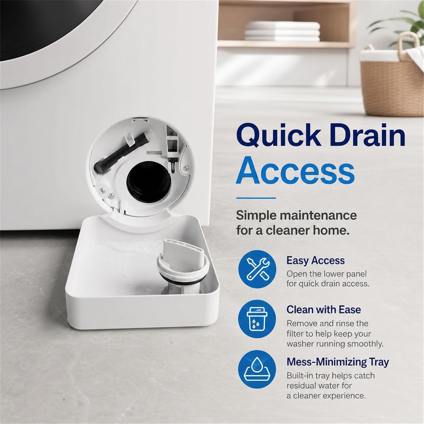 Universal Front-Load Washing Machine Drain Pan, Leak-Proof Washing Machine Drain Tray - Universal Low Profile, Catches Drips & Overflows - Keeps Laundry Floors Dry (1pc)
