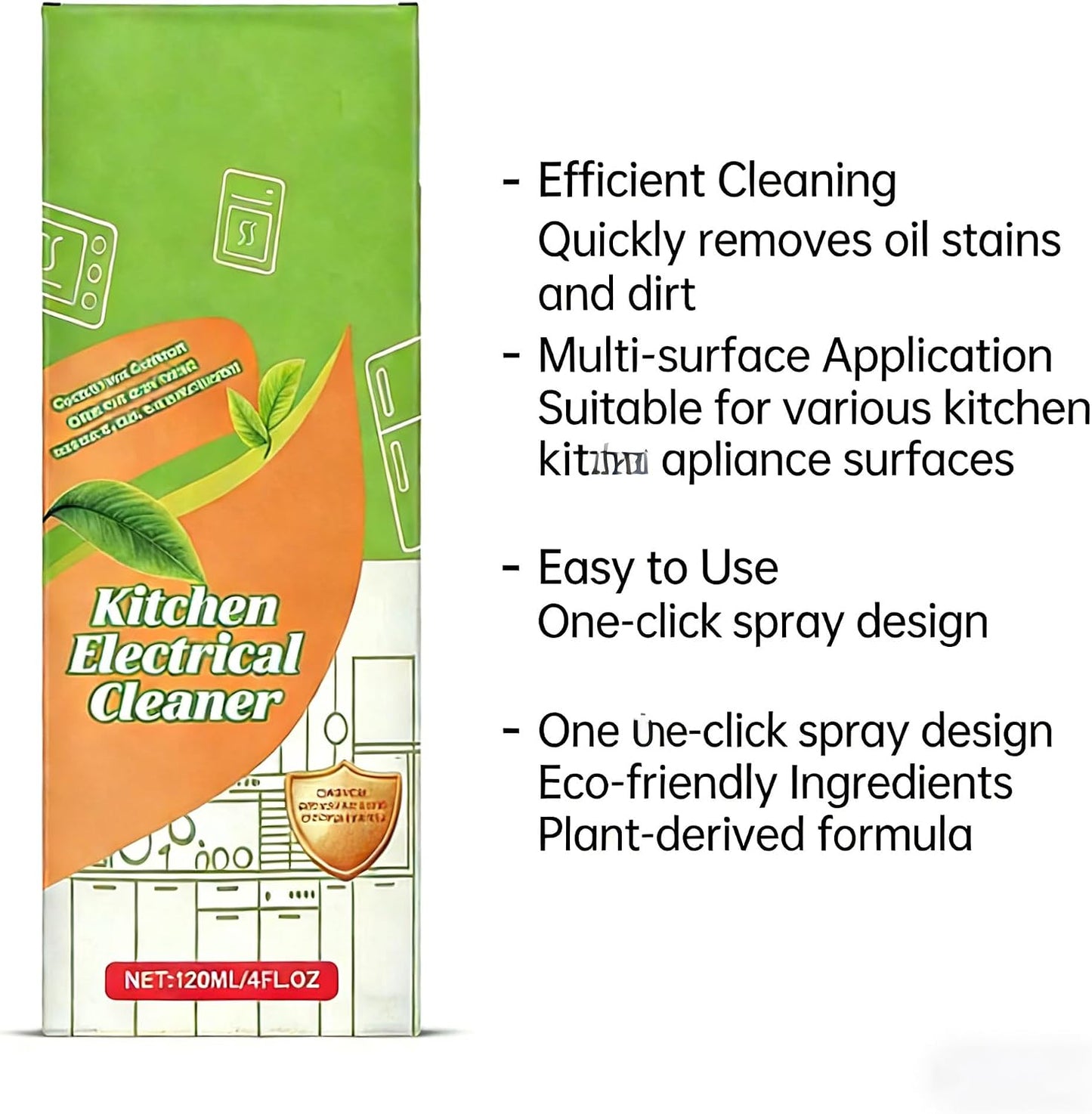 Electrolyzed Ion Kitchen Cleaner Spray (120ML) - Fast-Acting Kitchen Degreaser for Oven, Stove & Range Hood - Gentle No-Scratch Kitchen Appliance Cleaner with Odor Eliminator