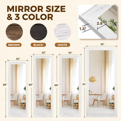 Solid Wood Full Length Mirror - 65"x22" Arched Floor Mirror, Free Standing & Wall Mounted - Elegant Design for Bedroom, Dressing Room, Hallway, Brown
