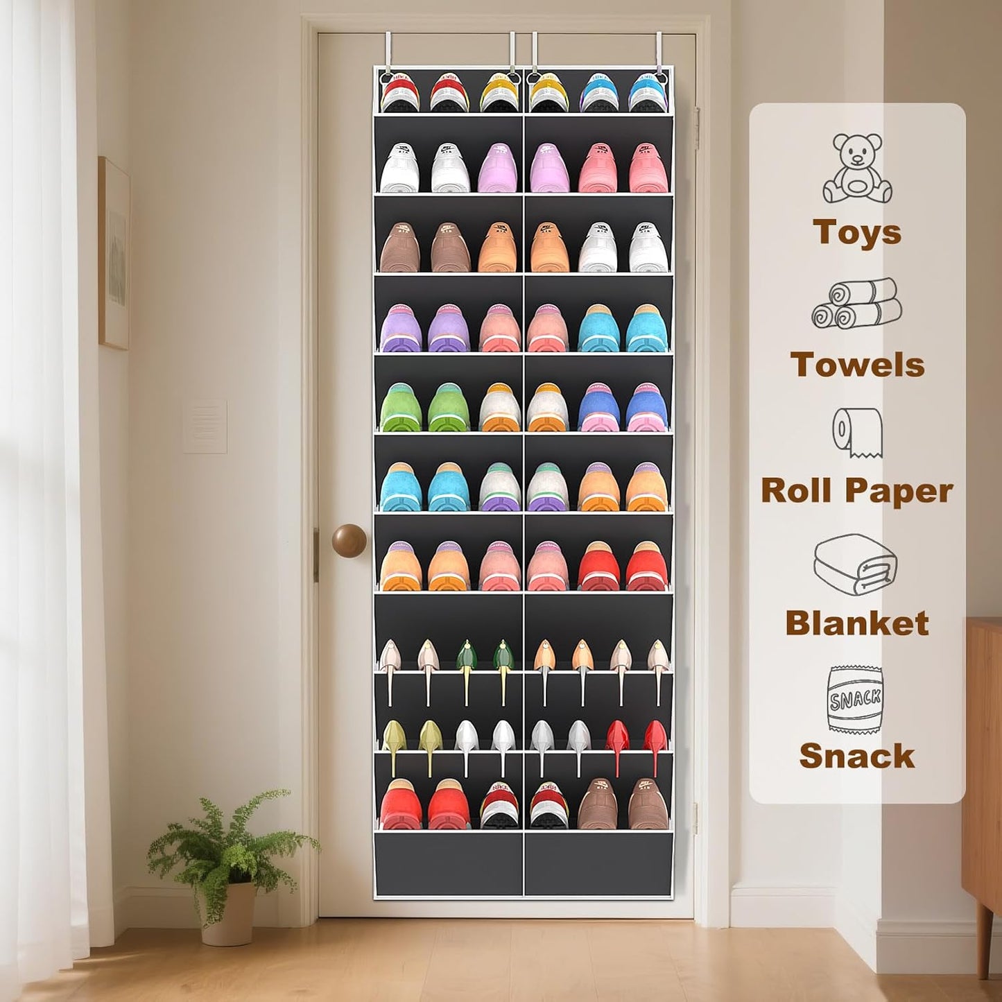 UVIAHOMI 20-30 Pairs Over the Door Shoe Organizer, Clear Pockets Hanging Shoe Storage for Closet, 10-Tier Door Shoes Rack, Handing Shoes Holder Fit All the Family's Sneakers, Boots, Heels, White