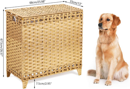 Laundry Hamper with 3 Removable Liner Bags; 132L Handwoven Rattan Laundry Basket with Lid & Heightened Feet; Clothes Hamper with Side Handles; Laundry Sorter with 3 Separate Sections