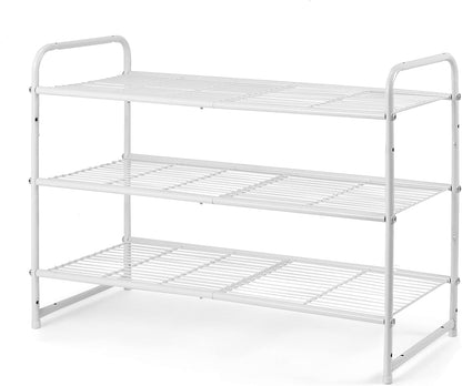 Simple Trending 3-Tier Stackable Shoe Rack, Expandable & Adjustable Shoe Shelf Storage Organizer, Wire Grid, Black