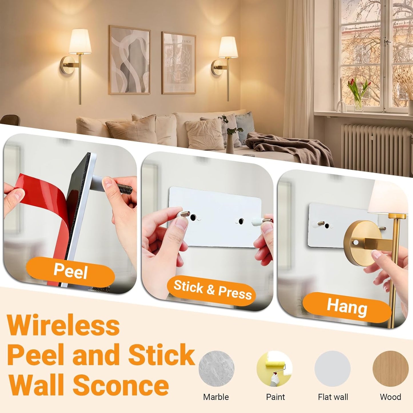 Nekhung Battery Operated Wall Sconces Set of Two, Wireless Battery Wall Light with 10000mAh RGB Dimmable Magnetic Bulb and Remote, Rechargeable Sconce Wall Decor for Bedroom Living Room Hallway