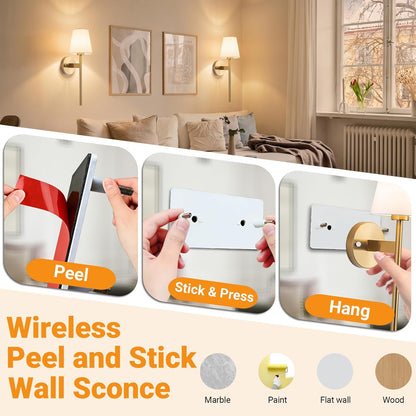 Nekhung Battery Operated Wall Sconces Set of Two, Wireless Battery Wall Light with 10000mAh RGB Dimmable Magnetic Bulb and Remote, Rechargeable Sconce Wall Decor for Bedroom Living Room Hallway