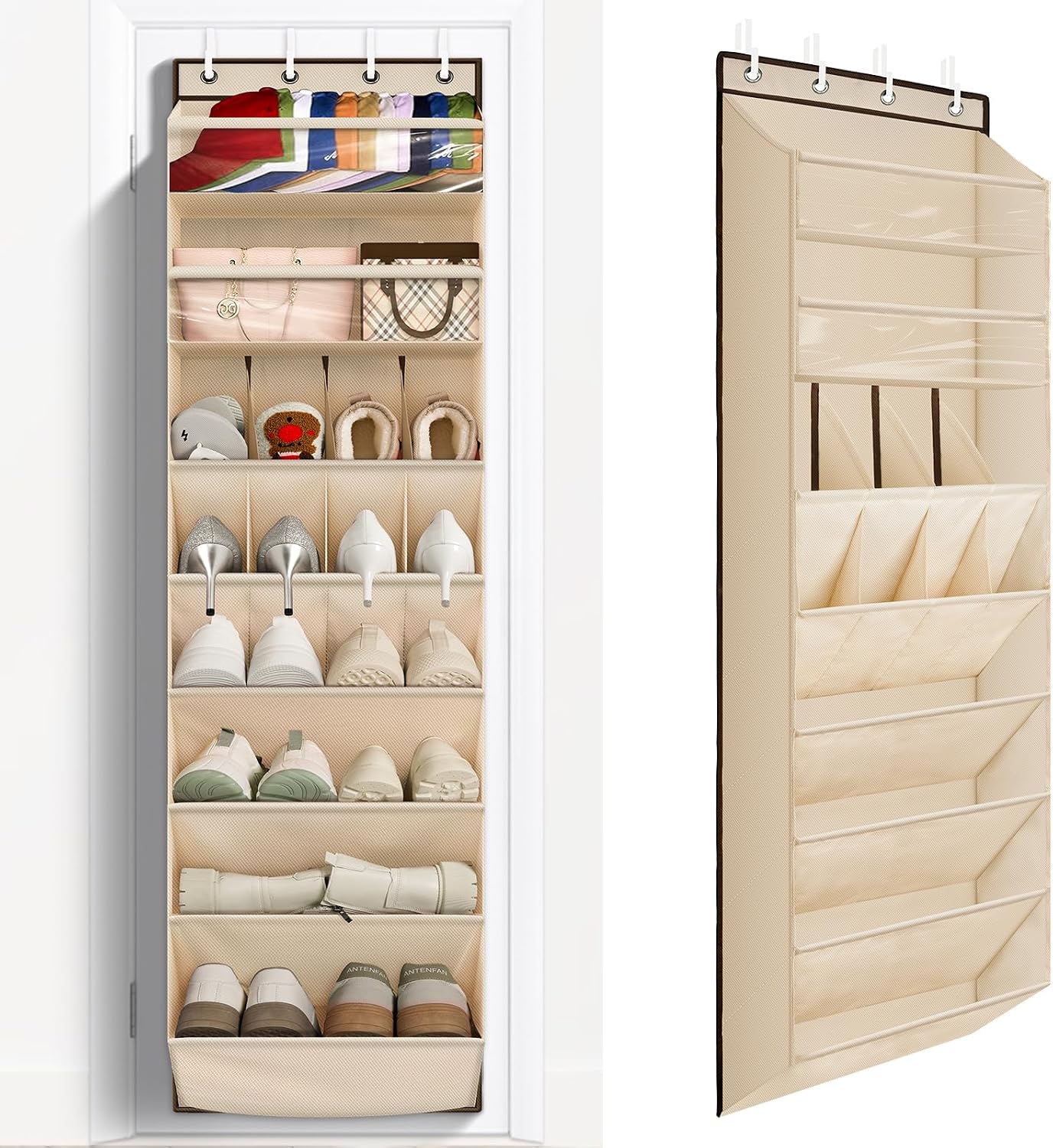 FENTEC 1 Pack Over-the-Door-Shoe-Organizers,Hanging Organizers with Large Pocket Shoe Holder Hanging Shoe Rack for Closet Shoe Organizer for Wall, Over Door Organizer with 15 Pockets Gray