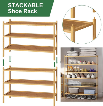 kiplant Small Shoe Rack, 4-Tier Bamboo Wood Shoe Rack for Entryway, Stackable Shoe Organizer for Hallway Closet, Free Standing Shoe Racks for Indoor & Outdoor