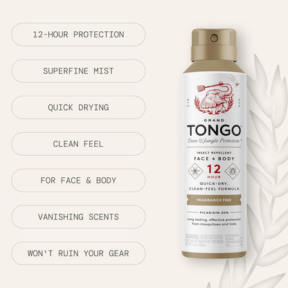 Grand Tongo DEET-Free Insect Repellent, The 12 Hour Protection, DEET Alternative – Fragrance Free