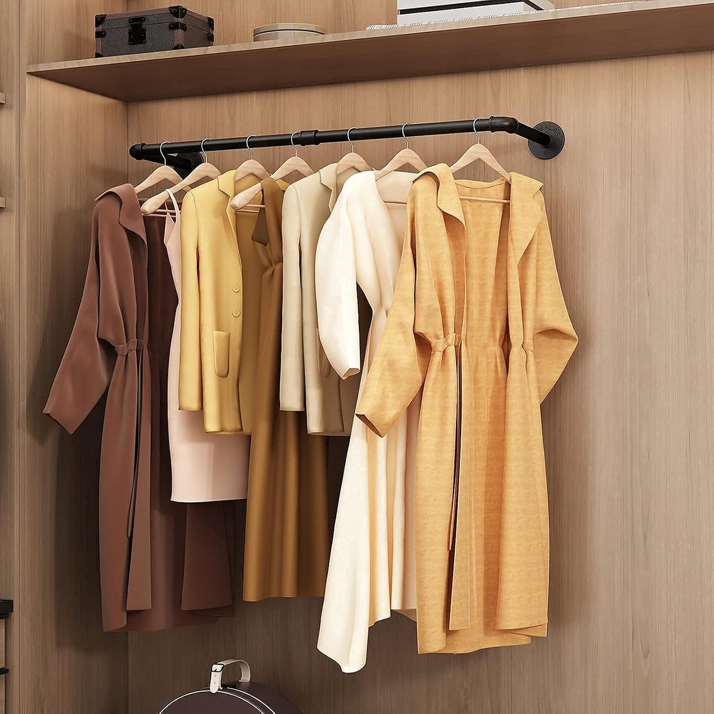 Wall Mounted Clothes Rack 31.5in, Industrial Pipe Wall Mount Clothing Rack, Heavy Duty Iron Garment Racks, Space Saver Multi-purpose Hanging Rod for Laundry Room, Closet Storage, 1 Pack