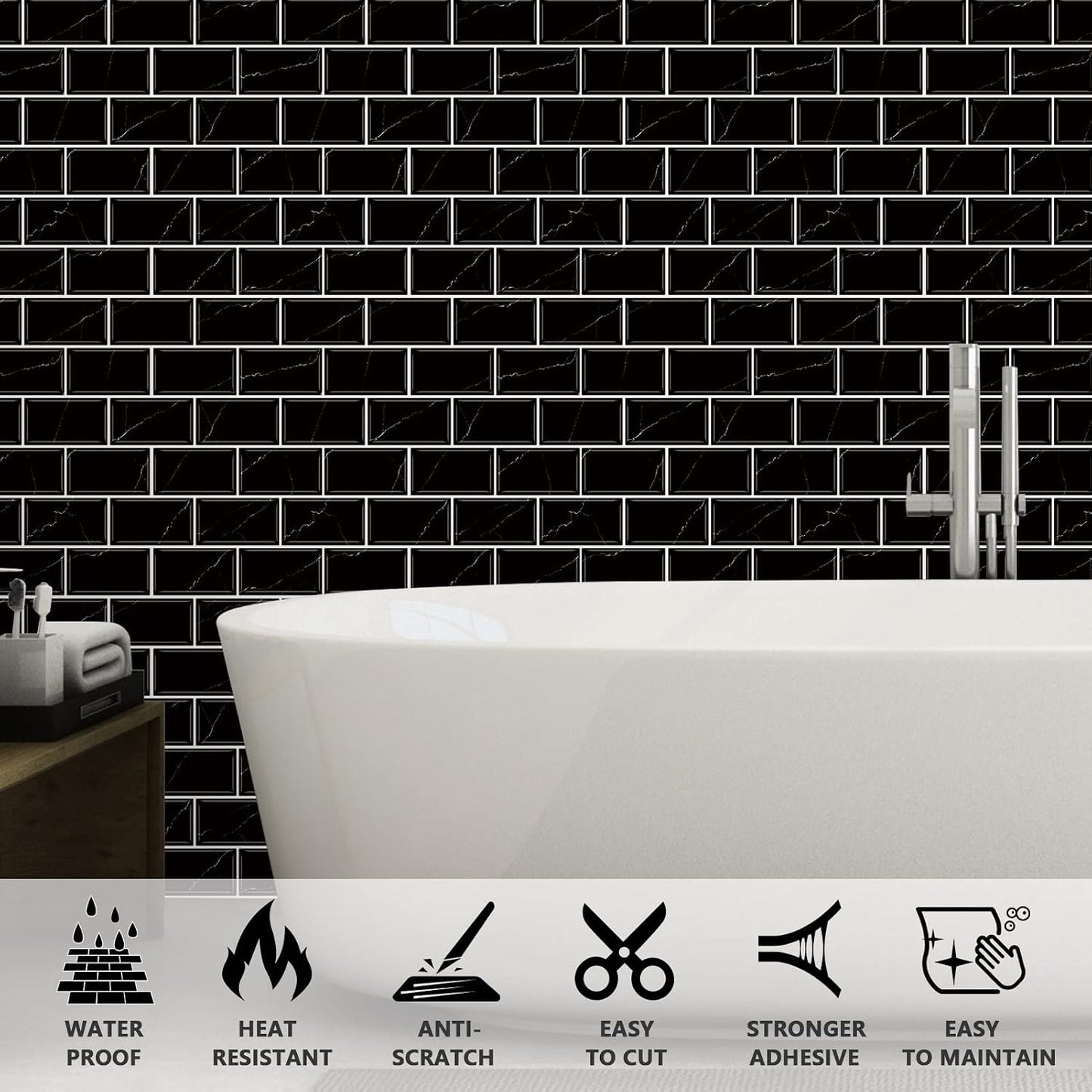 URCOLOR 10-Sheet Subway Tile Peel and Stick Backsplash for Kitchen,12"x12" Self Adhesive Wall Tiles Sticker on Back Splashes for Bathroom Gray Marble Design