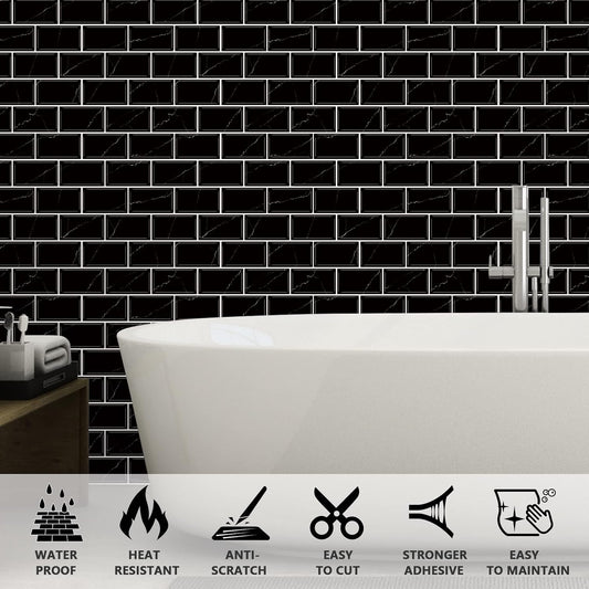 URCOLOR 10-Sheet Subway Tile Peel and Stick Backsplash for Kitchen,12"x12" Self Adhesive Wall Tiles Sticker on Back Splashes for Bathroom Gray Marble Design