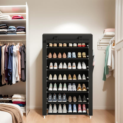 Laiensia 9-Tier Vertical Shoe Rack Organizer, Space Saving Shoe Storage Organizer, Non-Woven Cover Shoe Shelf Holds 36-45 Pairs for Bedroom, Hallway, Closet Entryway, Black