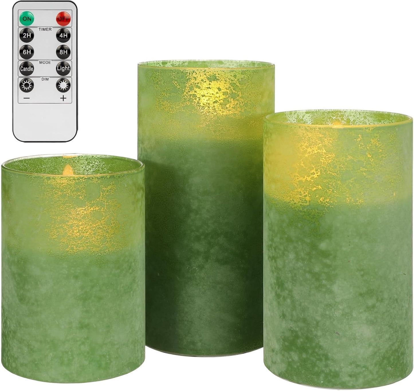 Blue Flameless Candles with Remote, Real Wax Glass Battery Operated Candles with Timer, LED Pillar Candle for Bedroom Home Wedding Birthday Party Fall Halloween Christmas Decorations, Set of 3