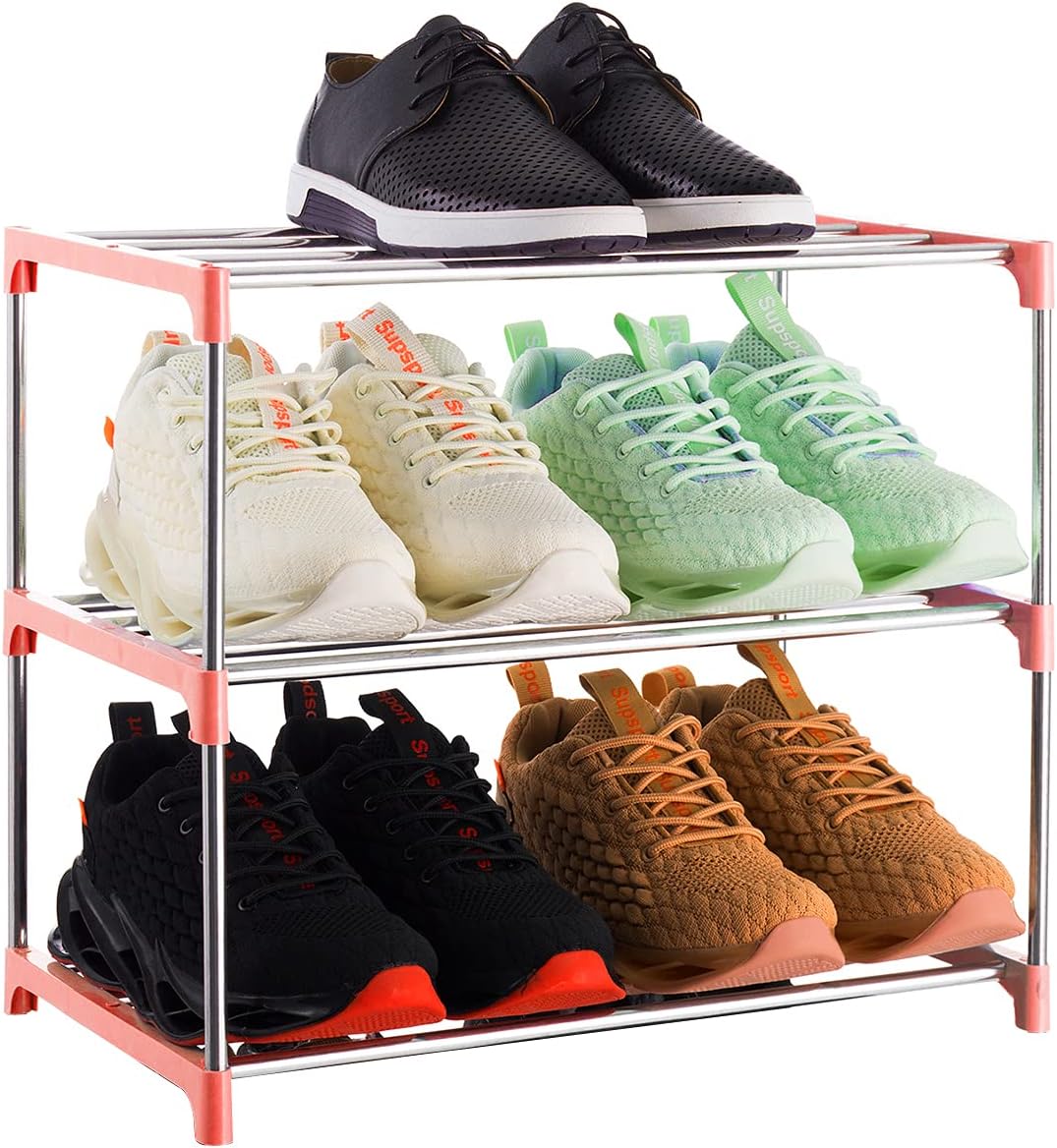 3-Tier Stackable Small Shoe Rack, Lightweight Shoe Shelf Storage Organizer for Entryway, Hallway and Closet(Black)
