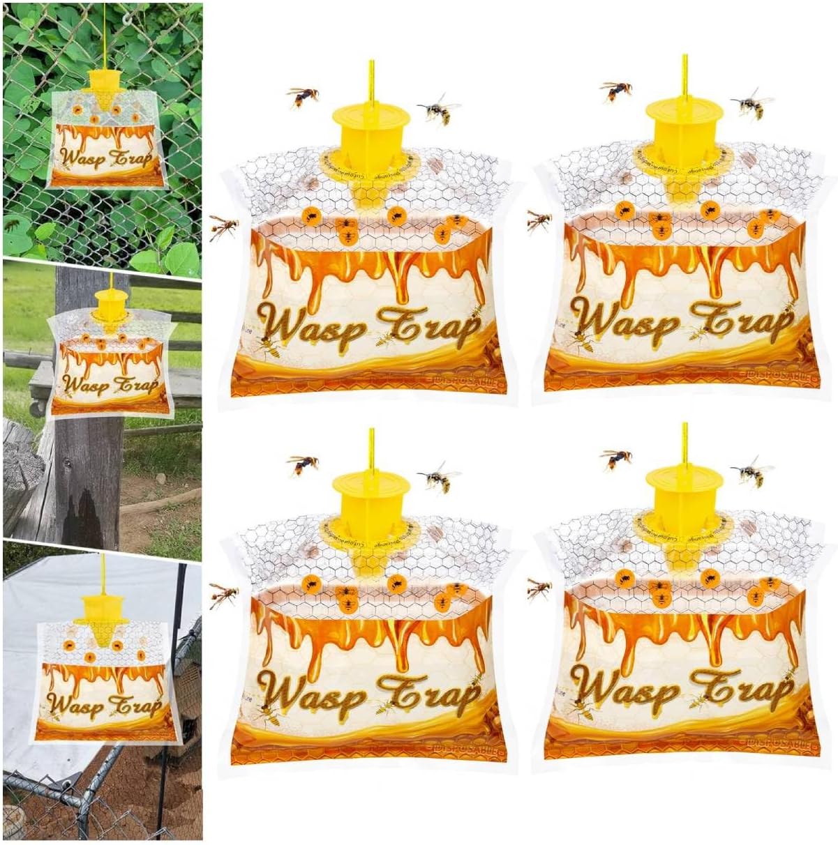 4 Pack Disposable Wasp Traps Outdoor Hanging Yellow Jacket Trap Hornet Trap Carpenter Bee Traps for Outside Wasp Catcher for Bug Flies Patio Garden