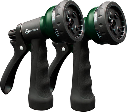 AUTOMAN Garden Hose Nozzle - 2 Pack, 100% Metal High Pressure Spray Nozzle, Labor-Saving Design, Heavy Duty for Garden Watering, Car Washing, Window Cleaning, Pets Bathing