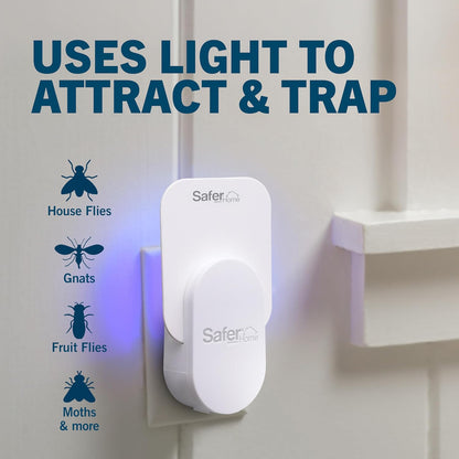 Safer Home Flying Insect Trap, Plug-in Fruit Fly Trap for Indoors, 2-Pack | Flying Insect, Moth, & Gnat Trap, Fruit Fly Killer, Fly Catcher, 24/7 Catch, Chemical-Free, 2 Traps + 2 Glue Cards, SH502-2SR