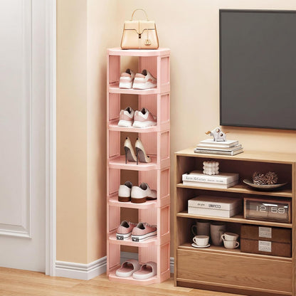 Kitstorack 8-Tier Vertical Plastic Shoe Rack, Freestanding Stackable Storage Organizer for Small Closets and Tight Spaces