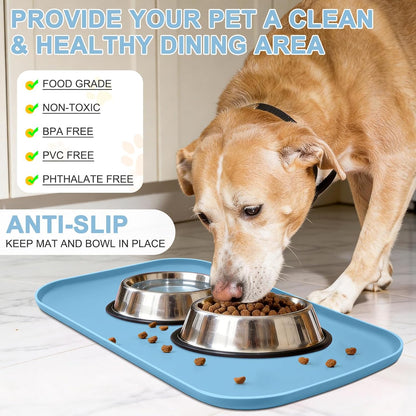 SMILOOL Silicone Pet Food Mat with Raised Edge for Food and Water Bowl, Dog Feeding Mats, Cat Food Trays for Floor Waterproof, Rubber Tray for Dogs and Cats, 19 x 12 x 0.7 Black
