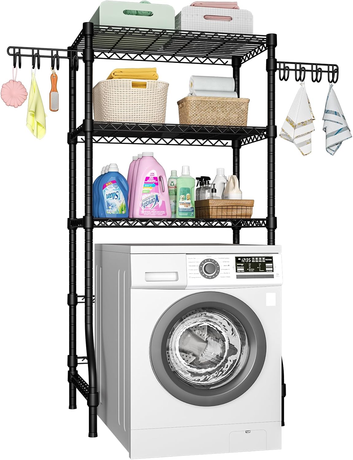 Ulif U8 Mini Laundry Room Storage Organizer, Over the Washer and Dryer Storage Shelves for Laundry Organization, 29.5”W x 17.3”D x 76.2”H, Suit Washing Machine Width within 27.1”, Hold 304 lb, Black
