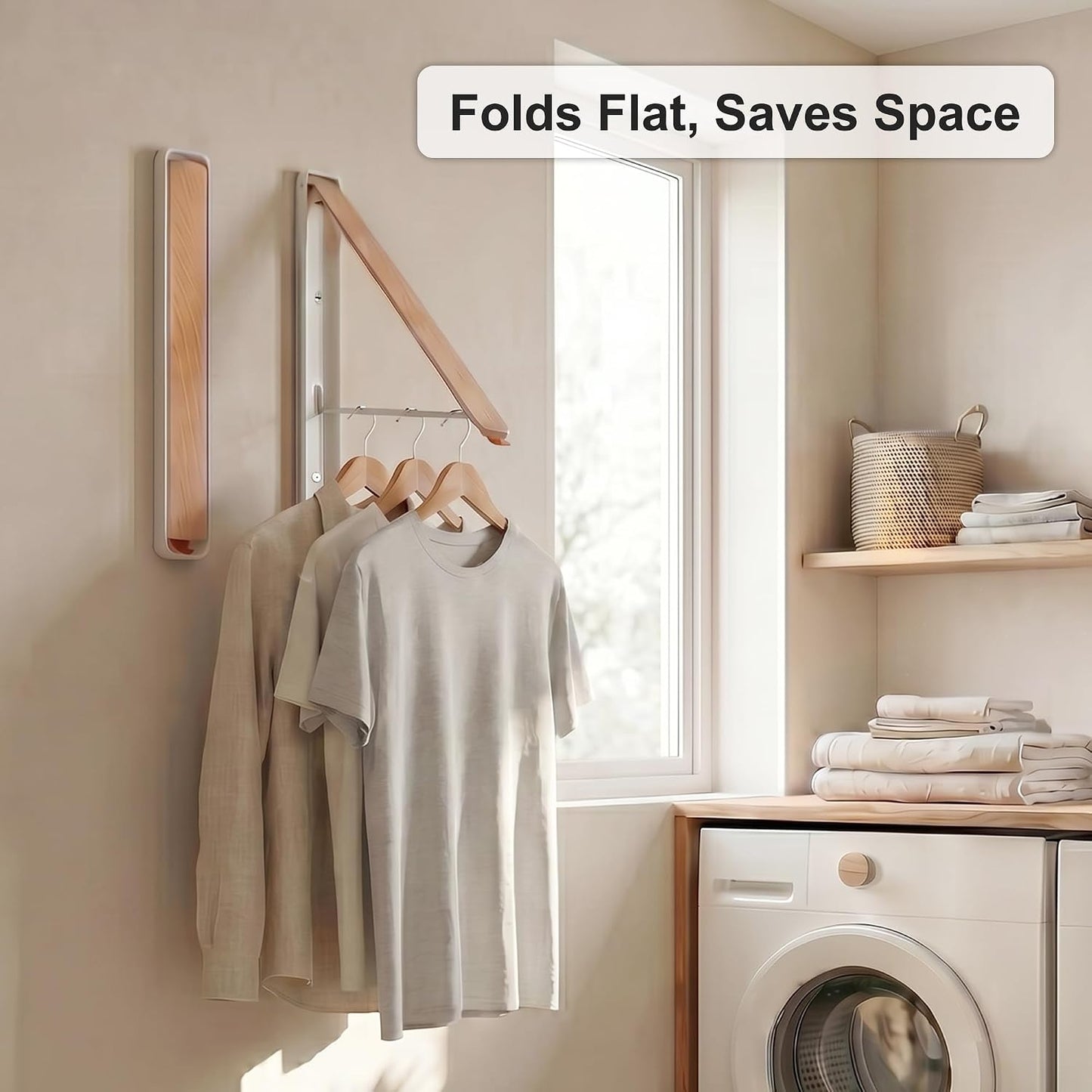 RFOUO White Foldable Wall Mounted Clothes Drying Rack,Laundry Hanger,1 Pack | Space saving Foldable Clothes Hanger for Laundry Organization,coat hanger racks,laundry drying rack,Clothes drying hanger