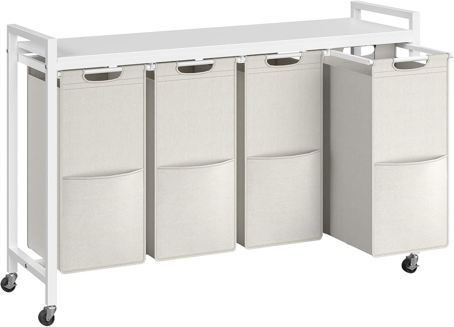 HOOBRO Laundry Sorter 4 Sections, Laundry Hamper with Wheels, 4 × 10.5 Gal (40 L), Rolling Laundry Basket, Pull-Out and Removable Oxford Fabric Bags, Rustic Brown and Black BF04XY01