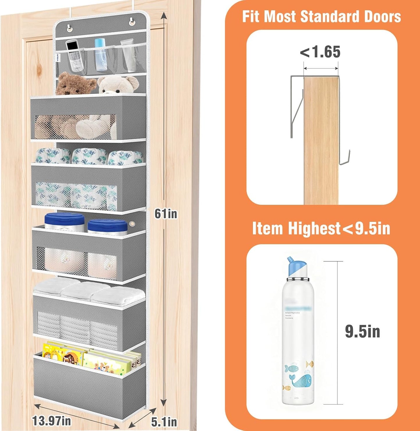 WISELIFE Over The Door Organizer Storage 4 Shelves Large Capacity Hanging Bedroom Storage Solution with 6 Side Pockets for Dorm Bathroom Pantry Nursery and Baby Essentials Holds up to 40 Lbs (Black)