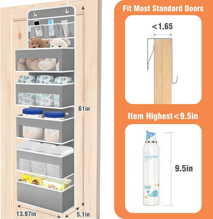 WISELIFE Over The Door Organizer Storage 4 Shelves Large Capacity Hanging Bedroom Storage Solution with 6 Side Pockets for Dorm Bathroom Pantry Nursery and Baby Essentials Holds up to 40 Lbs (Black)
