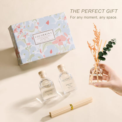 COCORRÍNA Eucalyptus Reed Diffuser Set of 3 - Eucalyptus & Moss, Clean Linen, Ocean Mist Scents, 1.7 fl oz Each, Total 5.1 oz, Scented Oil Diffusers for Home & Office