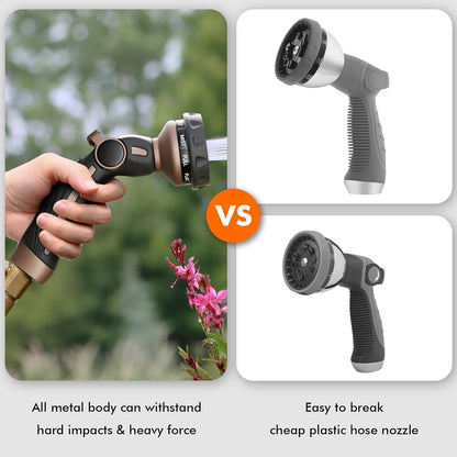 RESTMO Hose Nozzle Heavy Duty, Metal Water Hose Sprayer for Garden | 9 Spray Patterns, High Pressure, Thumb Flow Control, On/Off Valve, Ideal for Outdoor Lawn & Plant, Car & Pet, Black