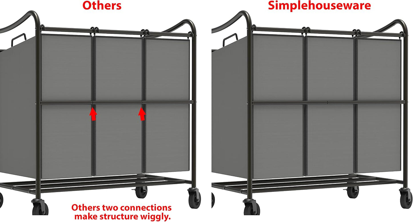 Simple Houseware Heavy-Duty 3-Bag Laundry Sorter Cart, Chrome