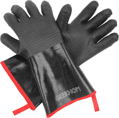 GEEKHOM 18-Inch Heat Resistant BBQ Gloves 932°F Waterproof Long Sleeve Cooking Gloves, Non-Slip Silicone Grip Grill Gloves for Grilling, Smoker, Oven, and Kitchen Use