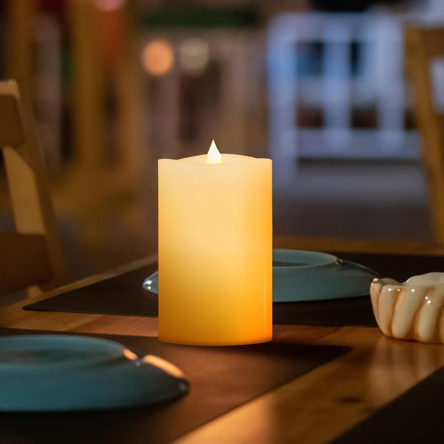 3x4 Flickering Flameless Candles Set of 3,Real Wax Pillar LED Candles,with Timer,4 inch Flameless Candles with Remote,for Party Wedding Holiday Home Decor,Ivory