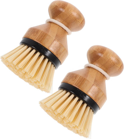 2pcs Small Head Kitchen Scrub Brush Set for Dish Washing and Sink Cleaning, Handheld Pot and Vegetable Scrubber in Black for Household Use