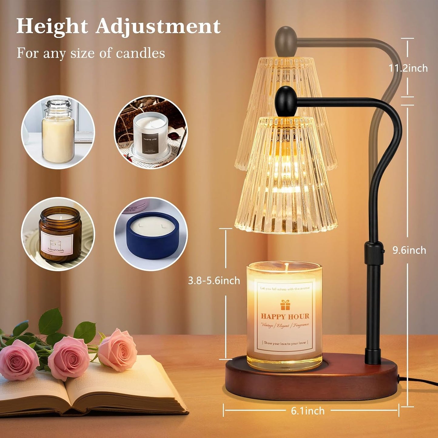 Imenlox Candle Warmer Lamp, with Timer and Dimmer, Adjustable Height, for Mom, Christmas Birthday Gifts for Women, House Warming Gifts Home Decor, Wax Warmer for Jar Candles(Amber)